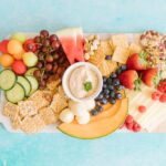 A,Bright,Charcuterie,Board,On,A,Blue,Background.,On,The